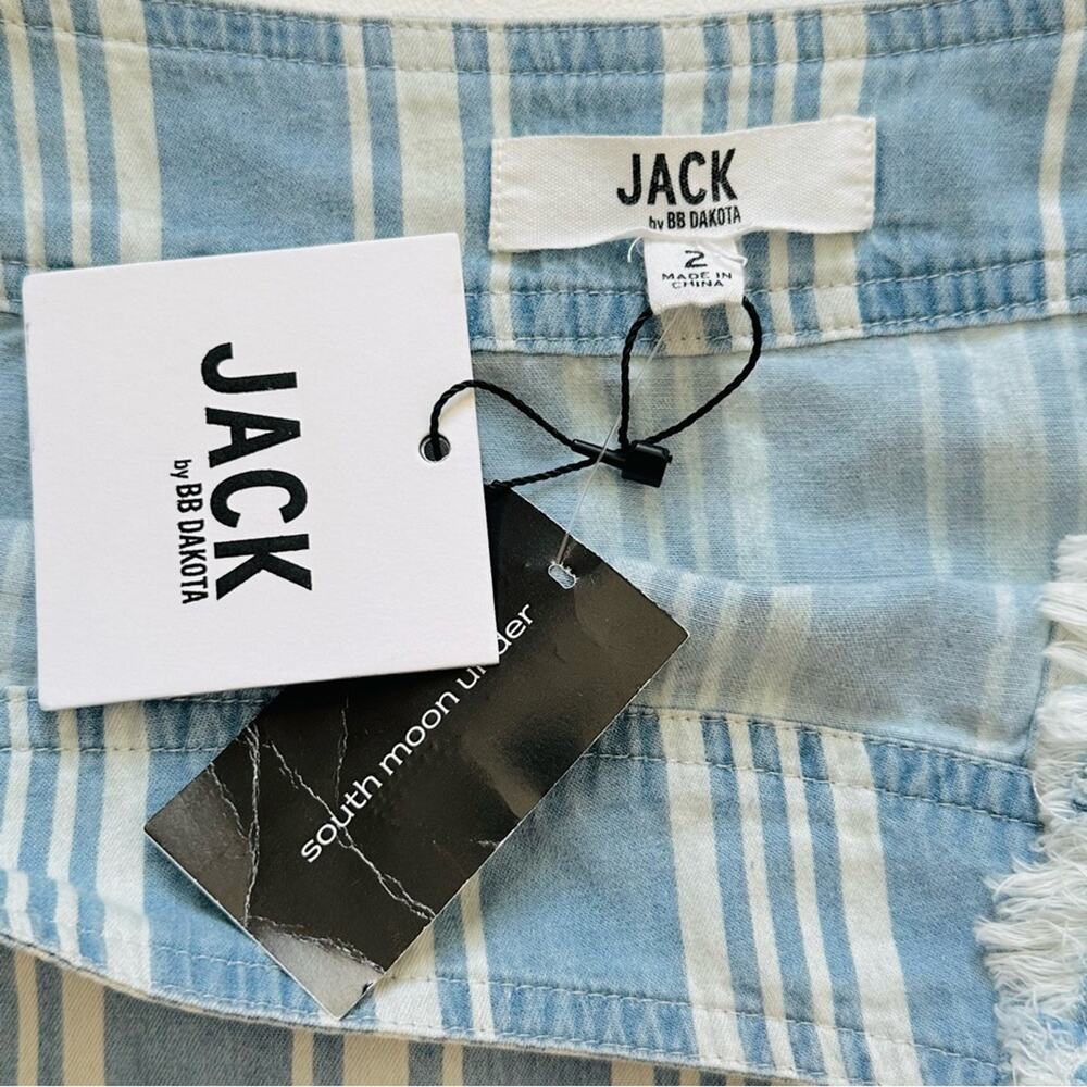 Jack by BB Dakota Skirt Ivanna Blue Striped Raw Hem Chambray Mini Size 2 NEW - Picture 10 of 12